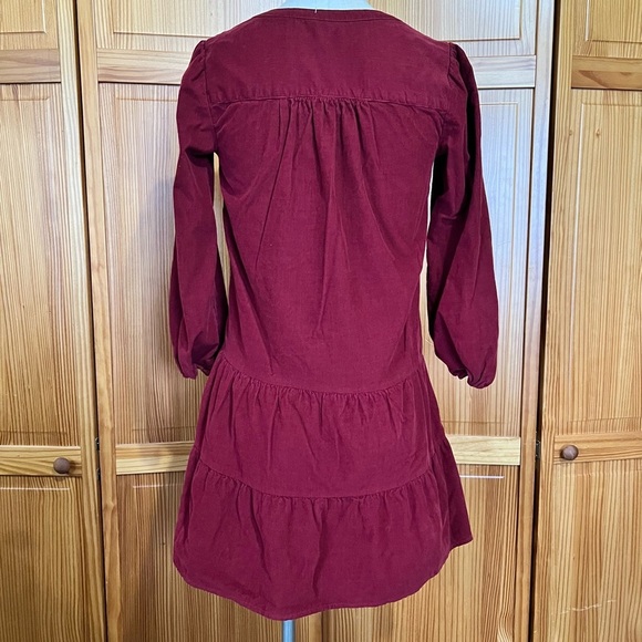 NWOT Time And Tru XS Burgundy Corduroy Dress 100% Cotton Boho Chic - Picture 7 of 10